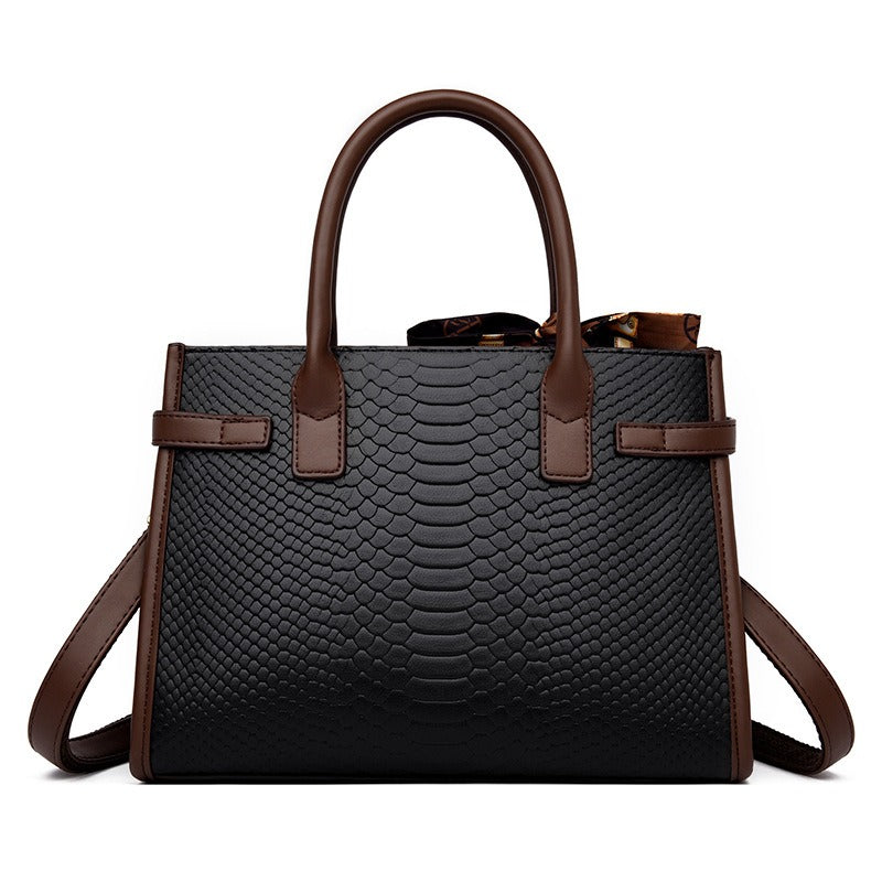 Genuine Leather Embossed Snakeskin Handbag