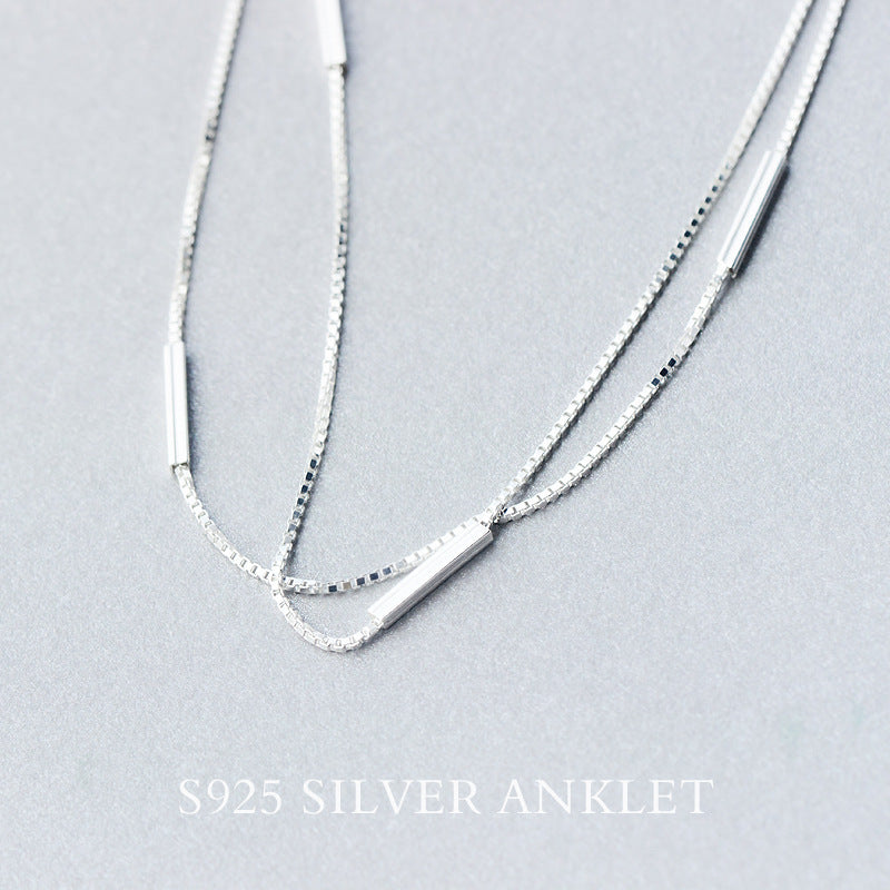 Sterling Silver Double-Layer Round Stick Anklet