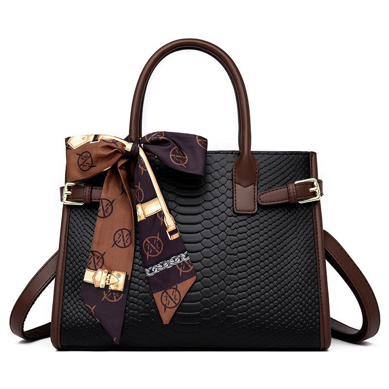 Genuine Leather Embossed Snakeskin Handbag