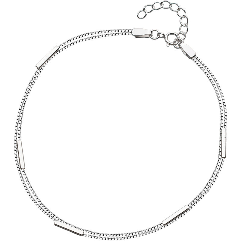 Sterling Silver Double-Layer Round Stick Anklet