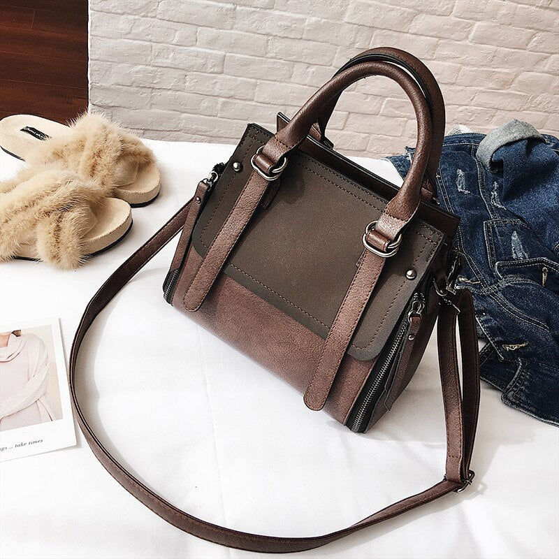 Retro Leather Satchel-Style Handbag