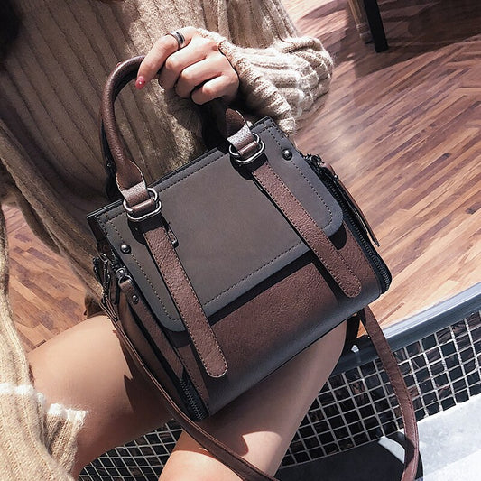 Retro Leather Satchel-Style Handbag