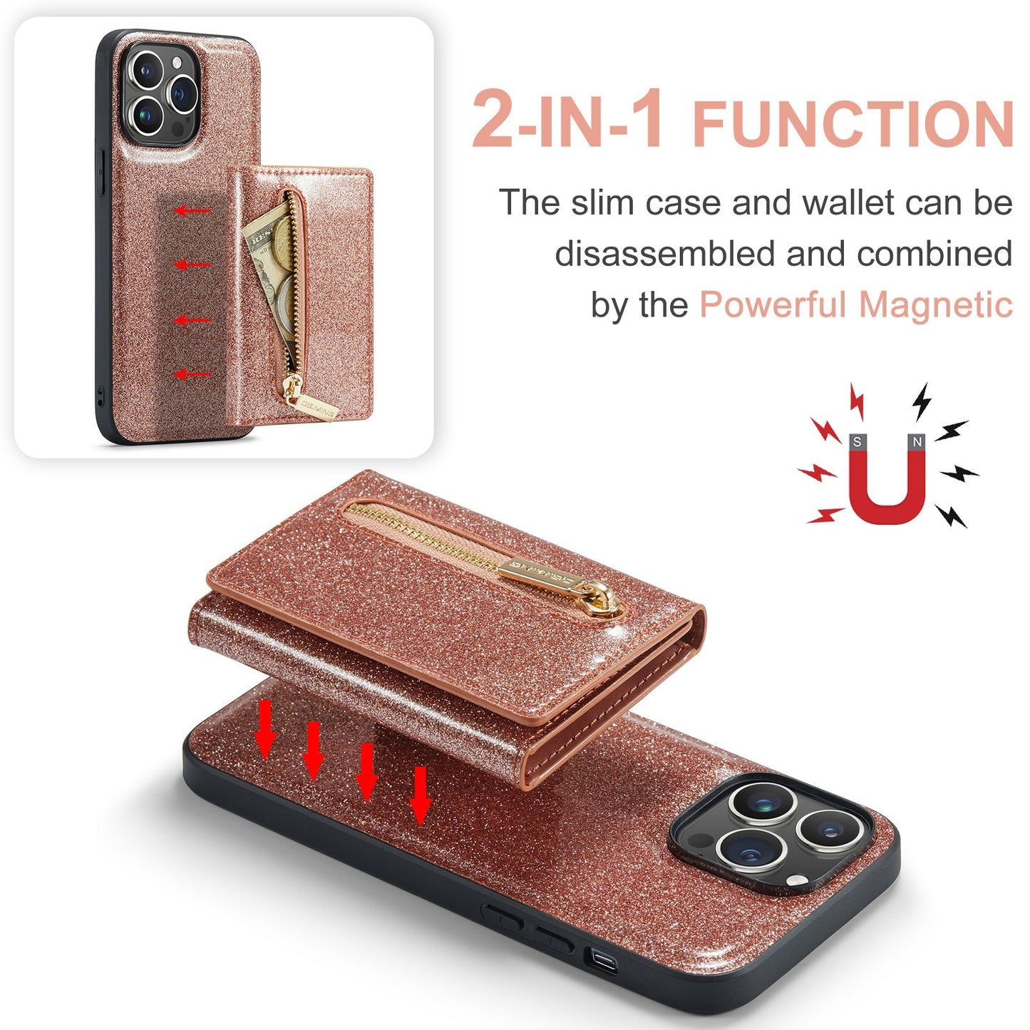 iPhone 14 Pro Max Magnetic Glitter Wallet & Case