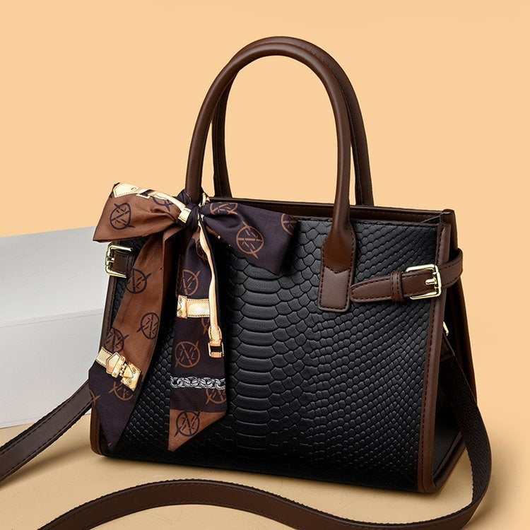 Genuine Leather Embossed Snakeskin Handbag