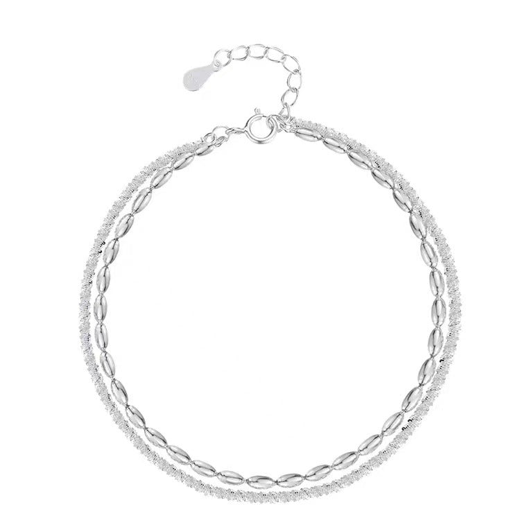 Sterling Silver Rice Grain Double Layer Anklet