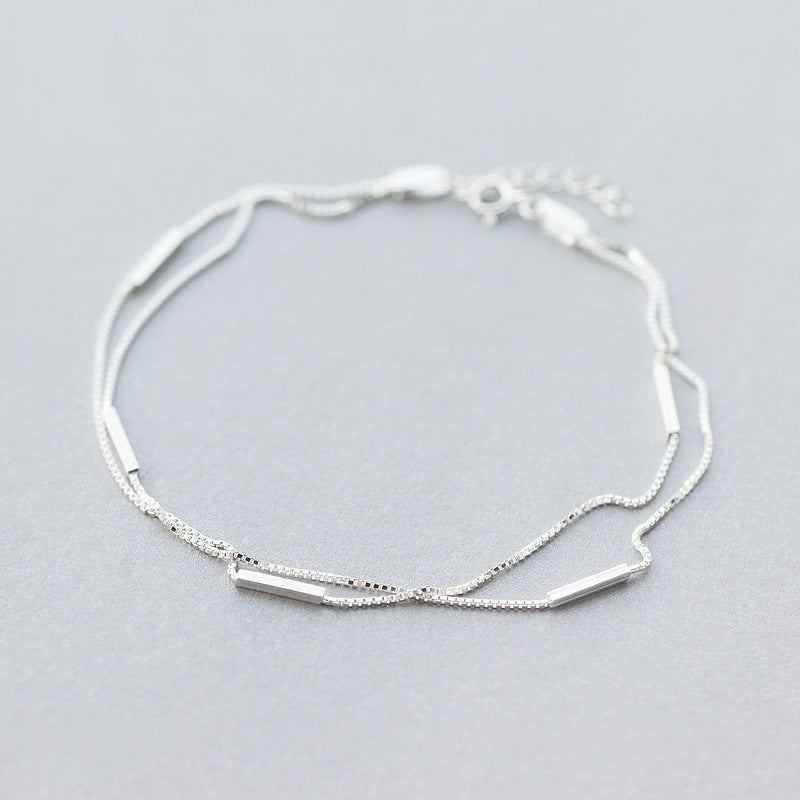 Sterling Silver Double-Layer Round Stick Anklet