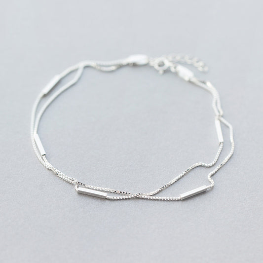 Sterling Silver Double-Layer Round Stick Anklet