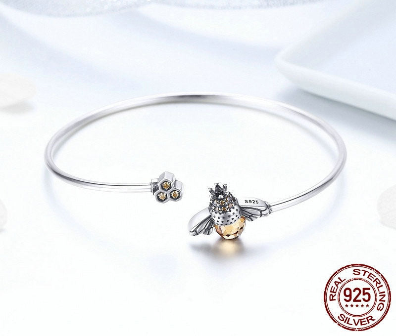 Sterling Silver Crystal Bee and Honeycomb Bracelet