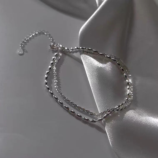 Sterling Silver Rice Grain Double Layer Anklet