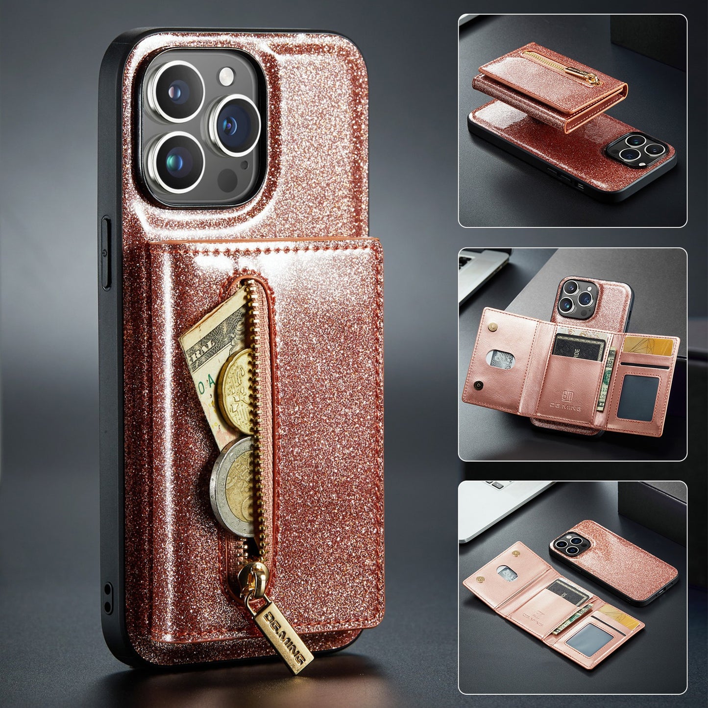 iPhone 14 Pro Max Magnetic Glitter Wallet & Case