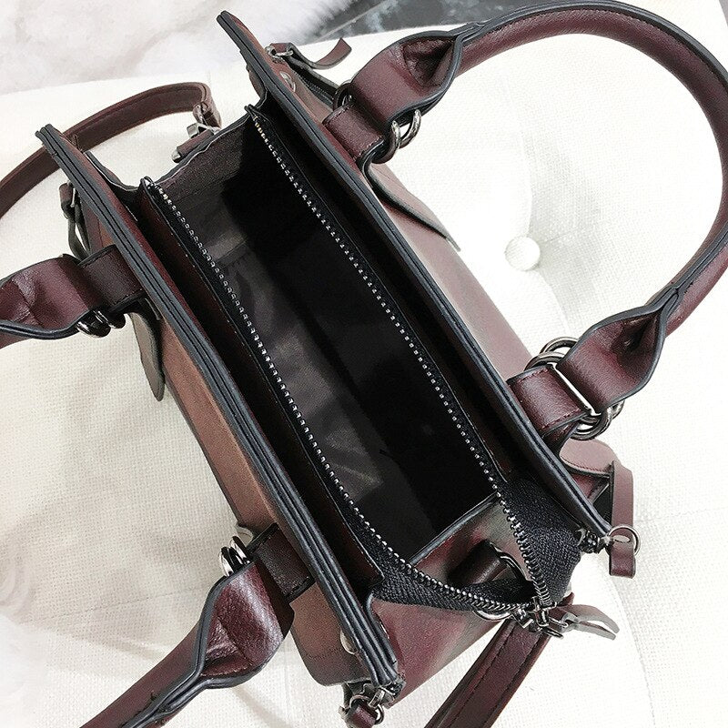 Retro Leather Satchel-Style Handbag