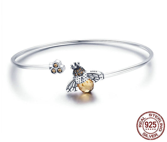 Sterling Silver Crystal Bee and Honeycomb Bracelet